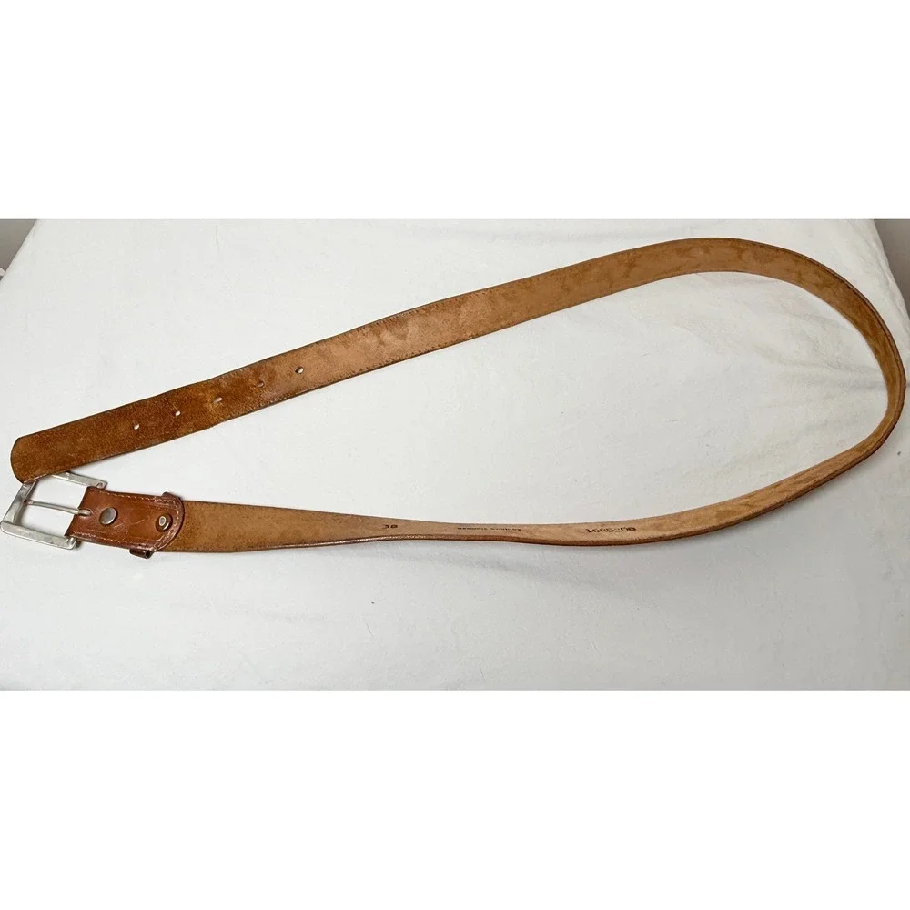 Vintage Embossed Leather Belt Brown Western Tooled Distressed Size 38